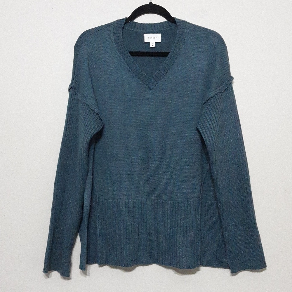 Heyson knit sweater pullover women M wool Bleu soft thick comfy casual